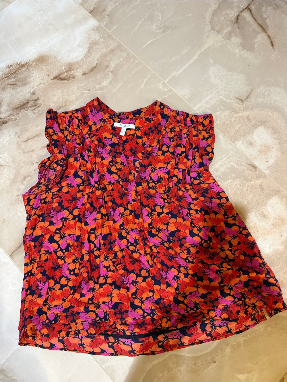 10 Crosby Derek Lam Floral Flutter Sleeve Blouse - Red & Pink